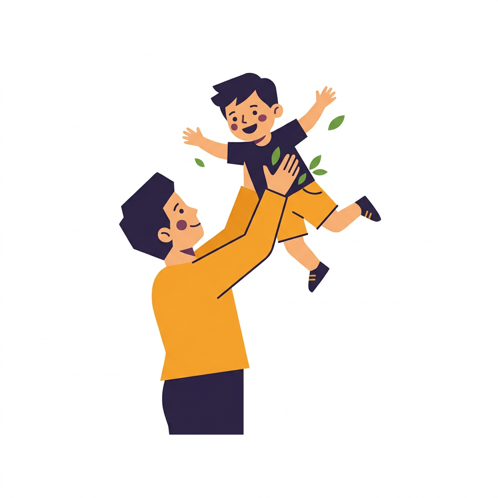 A parent happily lifting a small child into the air